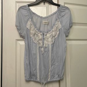 ABERCROMBIE & FITCH blue button tie-front top L